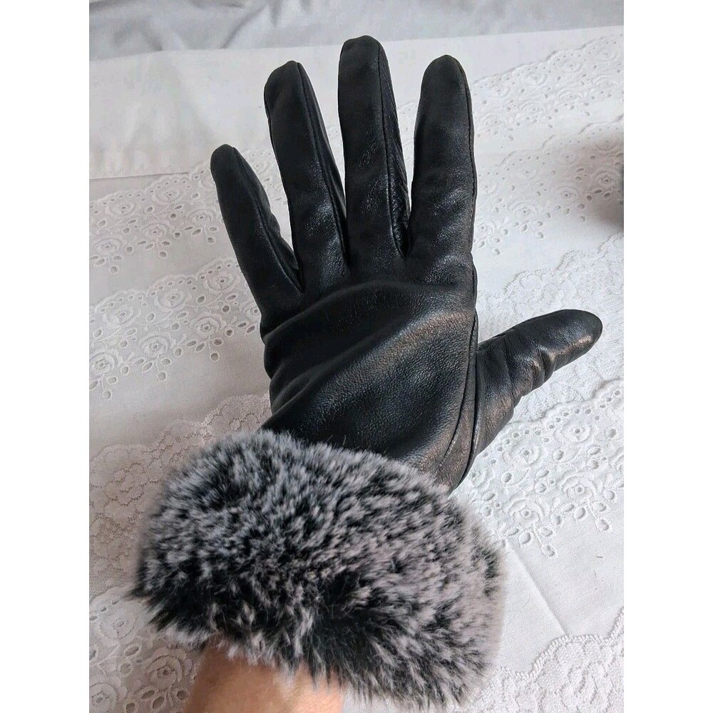 Black Leather Gloves Womens Large Faux Fur Trim Heritage Winter Money Outdoors